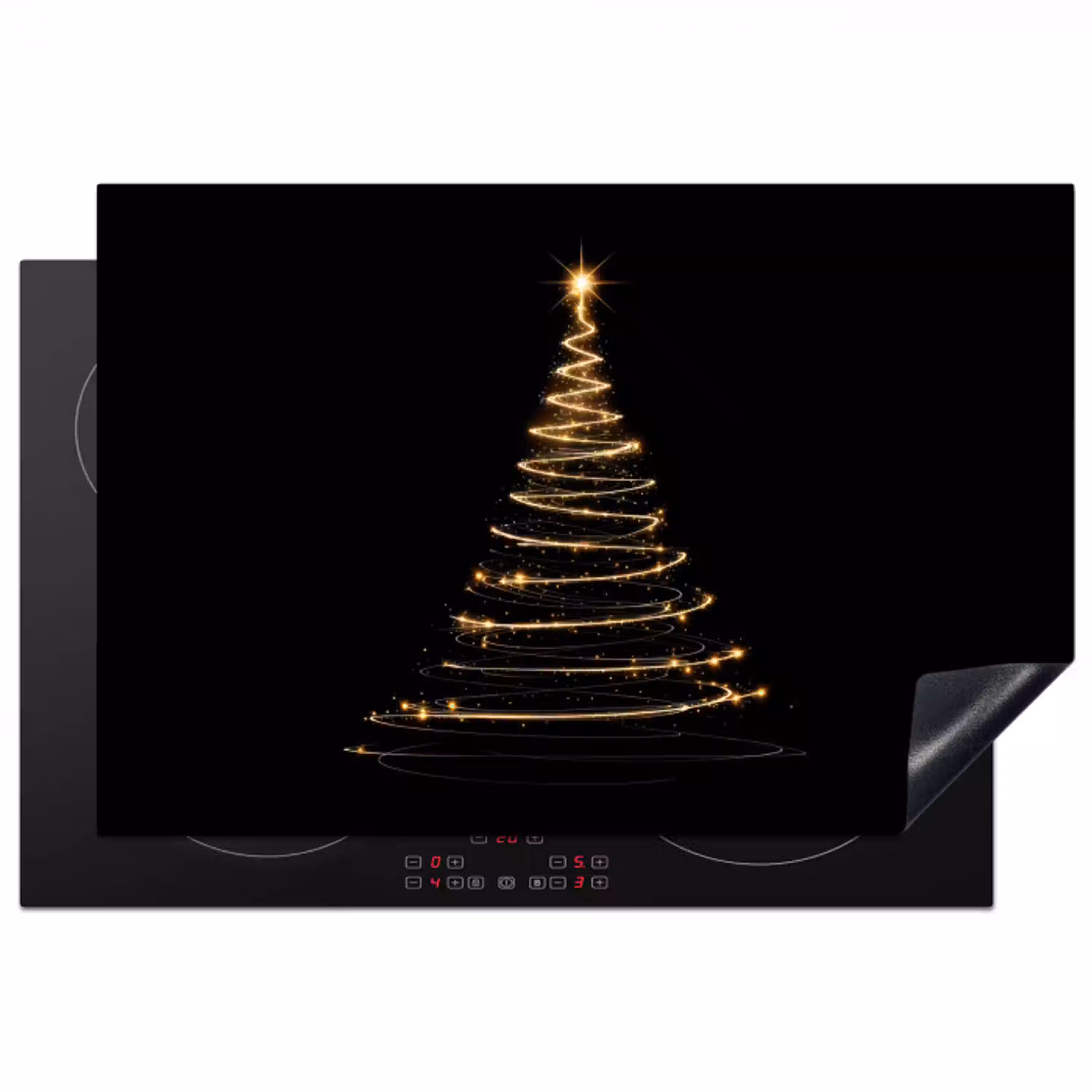 Magisch - Kerstboom - Lichtspiralen - Zwart Inductie beschermer vinyl 3mm klein -3d