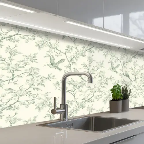 Klassiek - Vogels - Groen keuken achterwand 2 middel 871 -3d_schuin