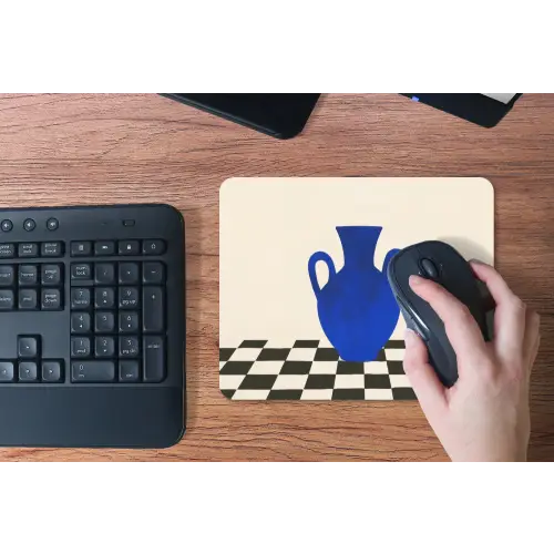 Vaas - Blauw - Geblokt - Modern muismat rubber klein -toetsenbord