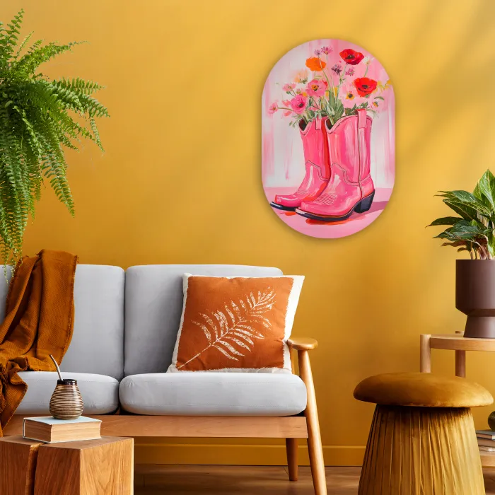 Roze - Bloemen - Cowboy Wandcirkel Ovaal Forex klein -sfeer4