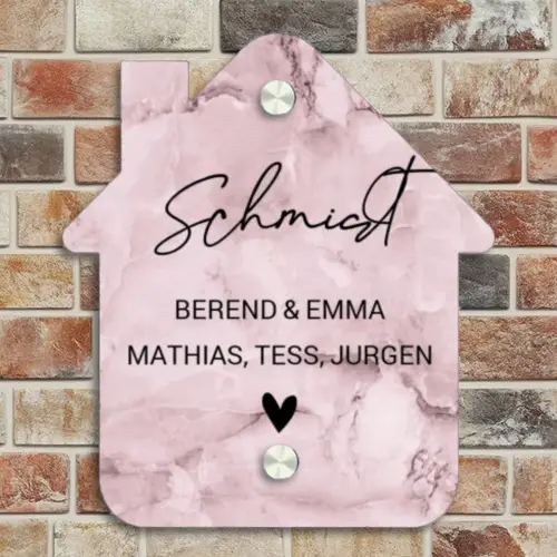 Roze marmer - Sierlijk Naambord Huisje klein -sfeer6