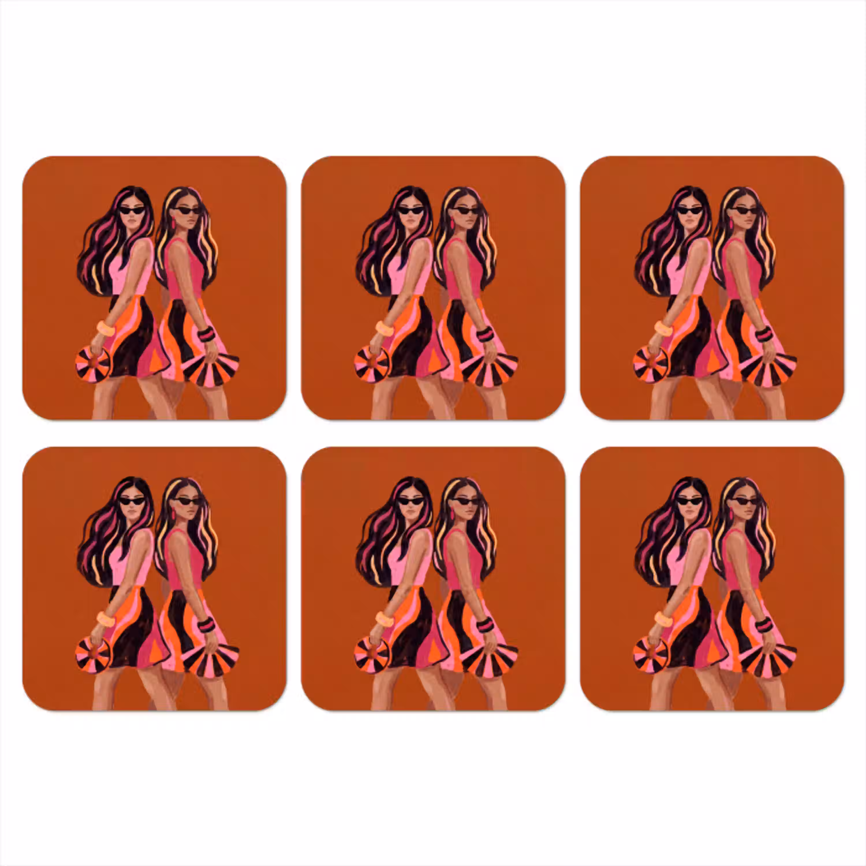 Mensen - Duo - Mode - Illustratie - Kleurrijk onderzetter kurk middel -3d