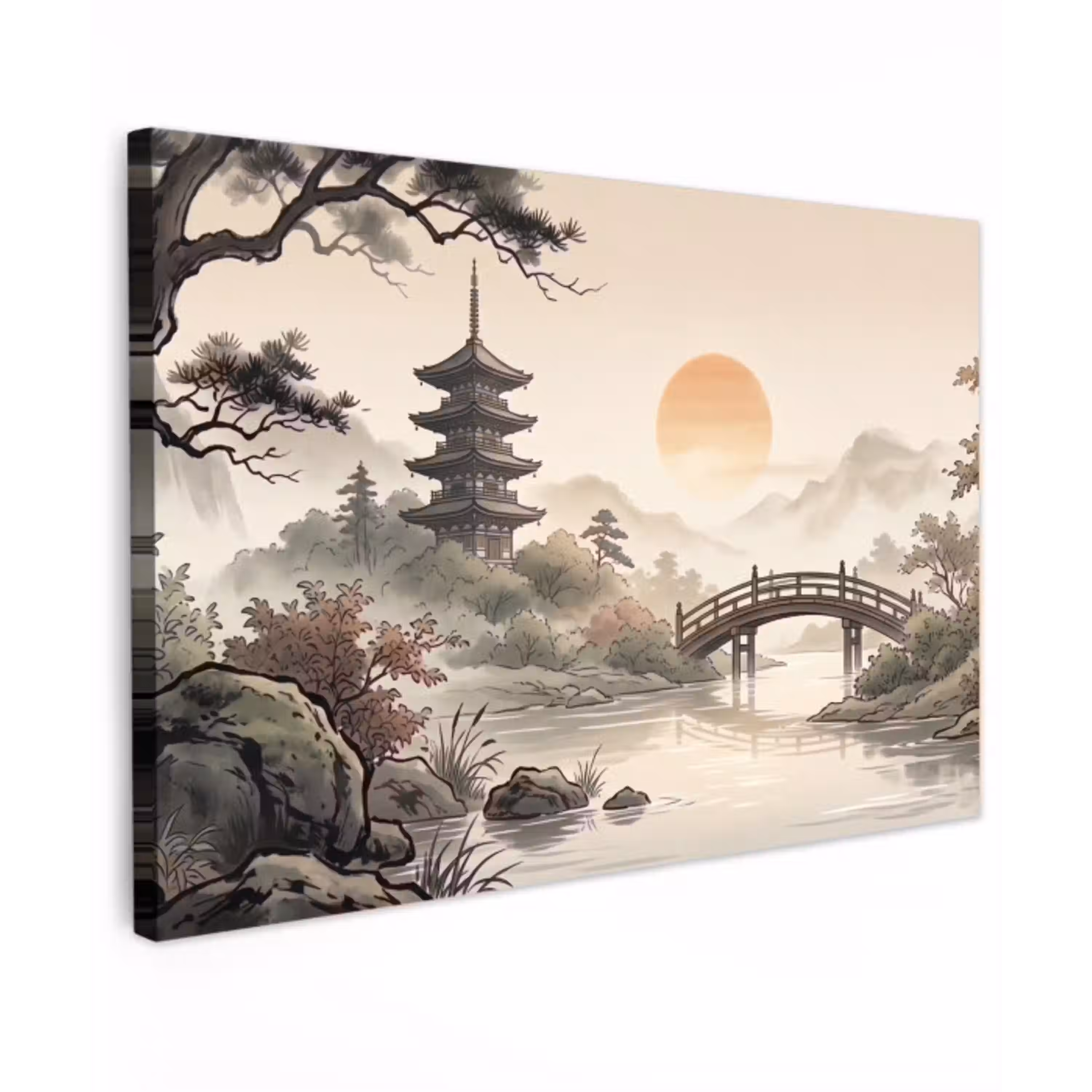 Azië - Landschap - Kleurrijk Tuinposter op houten frame 2 cm dik klein -3d