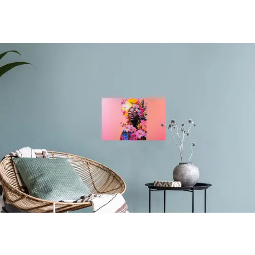 Kleurrijk - Bloemen - Vrouw - Zon Muursticker klein -plant