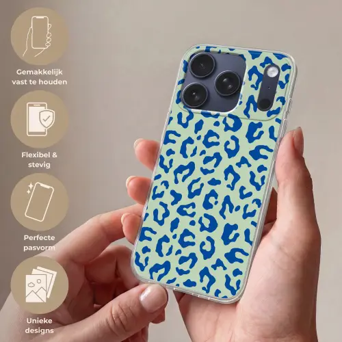 Panterprint - Blauw - Groen - Dierenprint Telefoonhoesje iPhone 17 Pro klein -sfeer3_NL