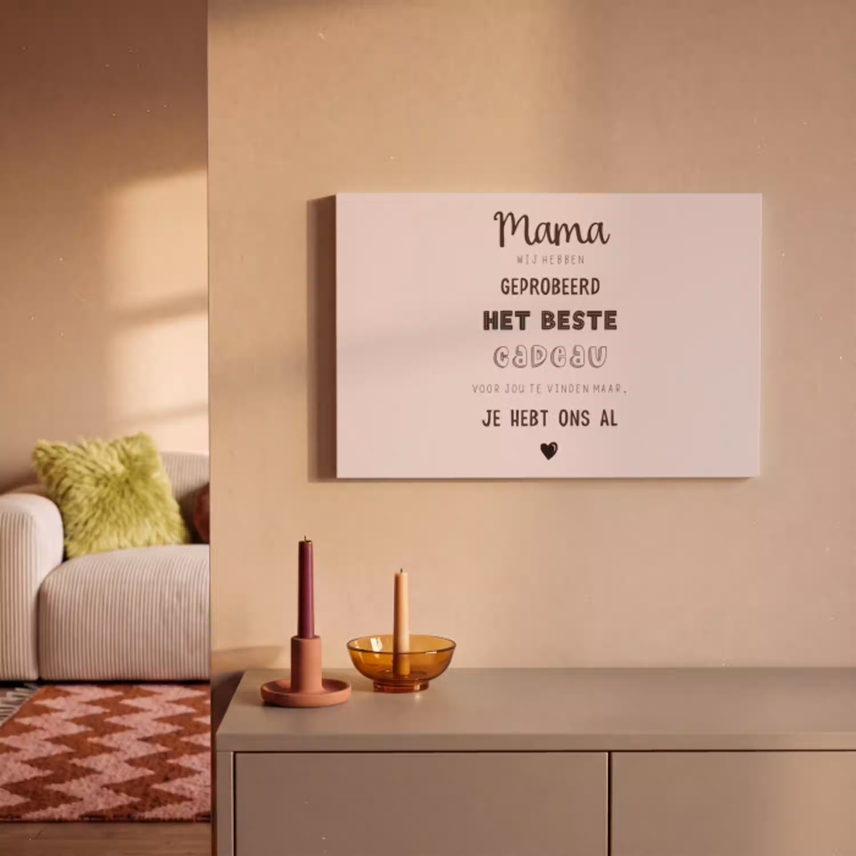 Spreuken - Quotes Mama Je Hebt Ons Al - Moederdag cadeau voor mama - Roze canvas 2cm klein -sfeer1