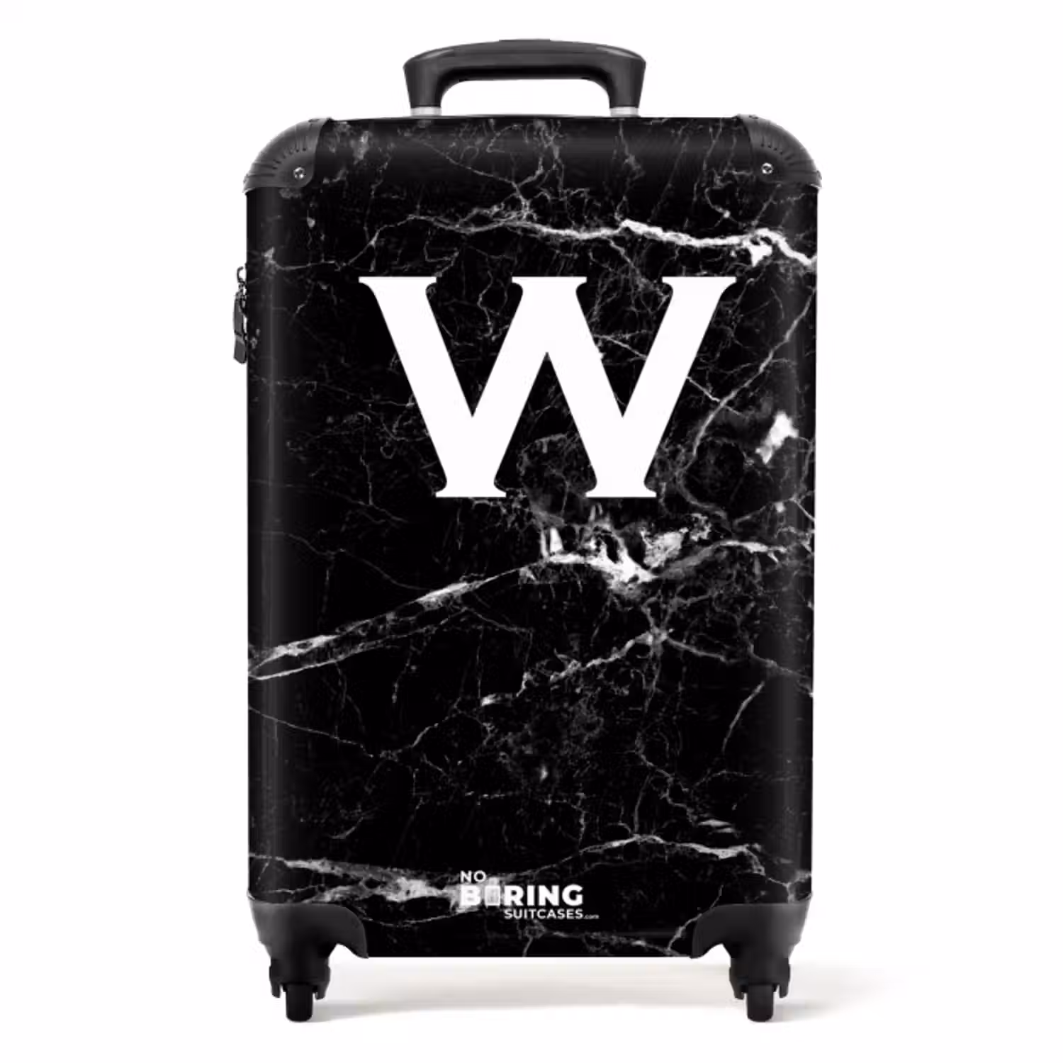 Suitcase - Marble print - Black - Letter W