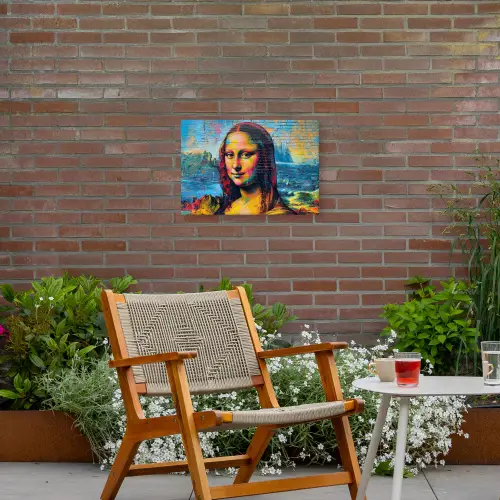 Kleurrijke Mona Lisa Tuinposter op houten frame 2 cm dik klein -sfeer3