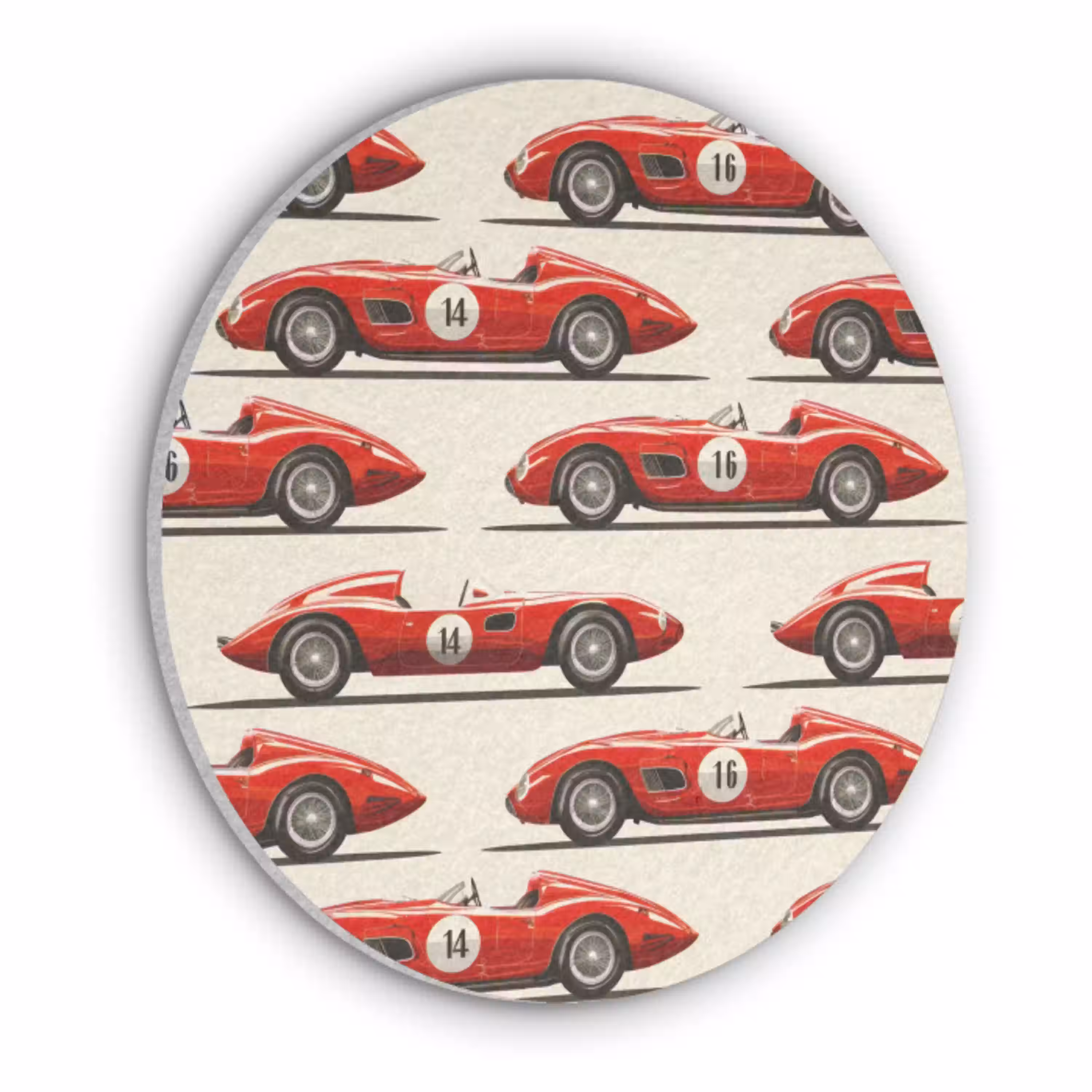 Raceauto - Retro - Rood Akoestische PET Vilt - Rond klein 838 -3d
