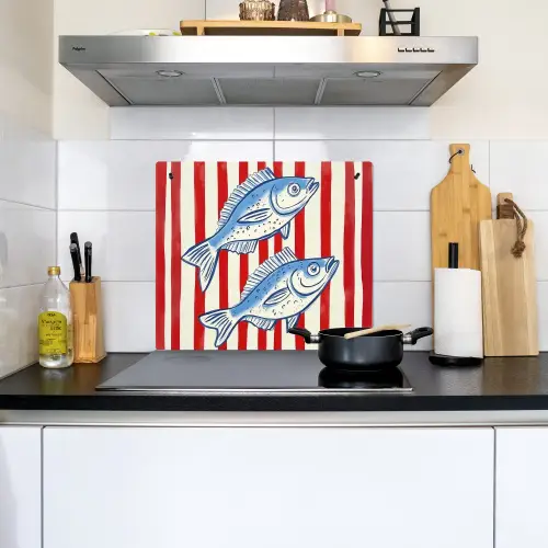 Vissen - Verticale strepen - Blauw - Rood Inductie beschemer met haakjes middel -sfeer2