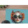 Vrouw - Blauw - Vlinder - Bloemen - Aesthetic muismat rubber klein -closeup