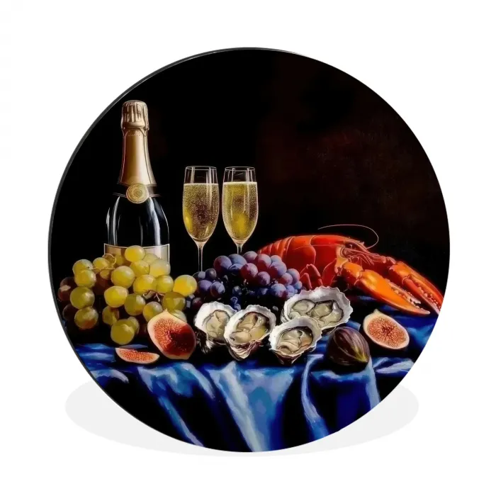 Champagne - Luxe - Oesters Wandcirkel aluminium klein -3d