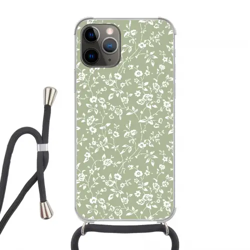 Bloemen - Print - Groen - Wit Hoesje iPhone 12 Pro met koord klein -3d