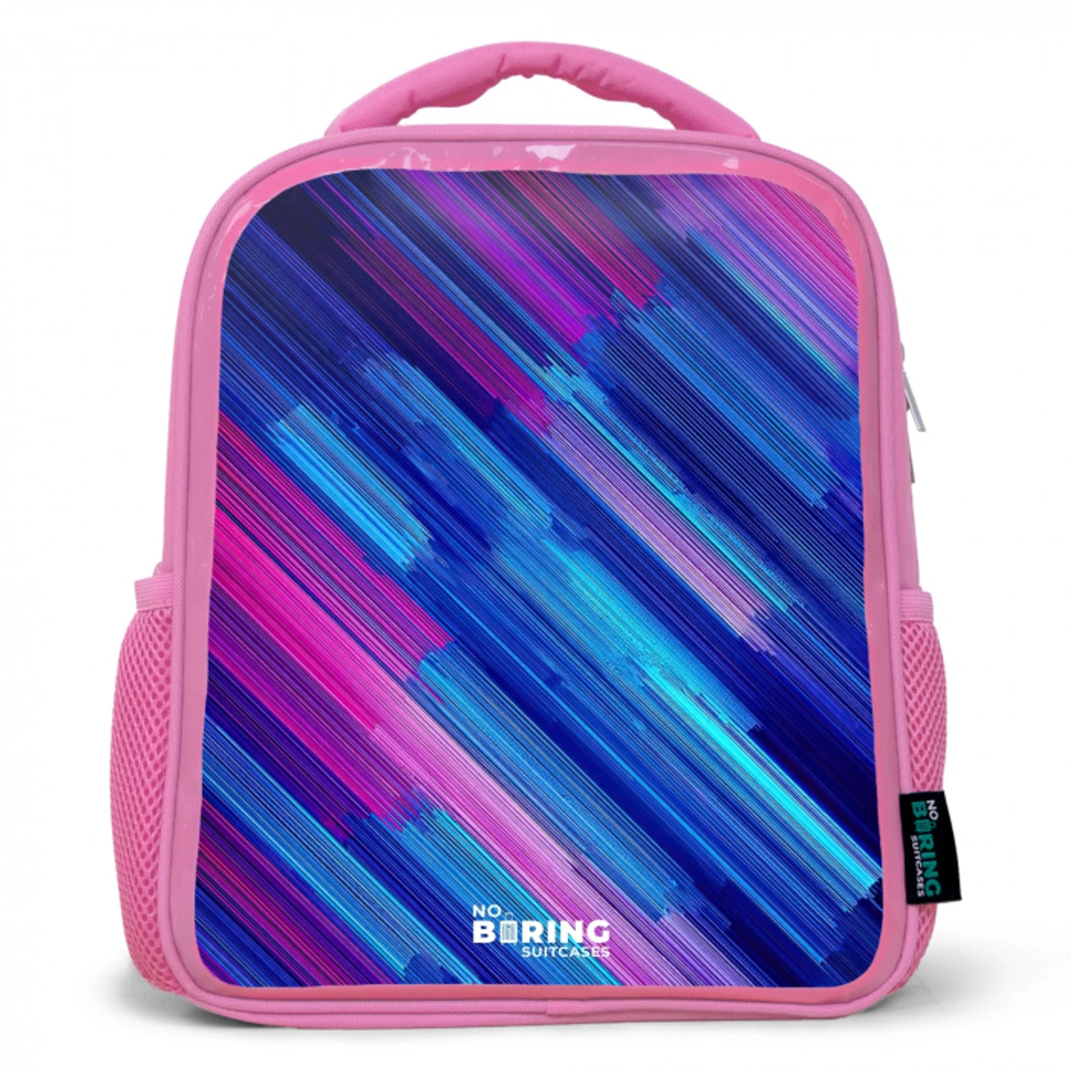 Neon - Strepen - Abstract - Blauw - Roze Kinderrugzak - Roze middel -3d