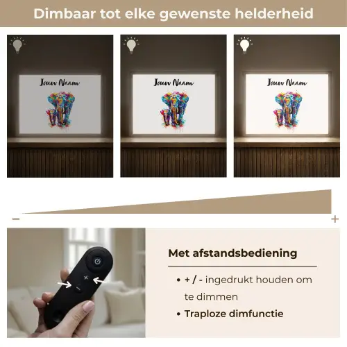 Olifanten - Dieren - Verf - Kleurrijk Light Box met batterij (Wandlamp kind) middel -USP_dimbaarNL