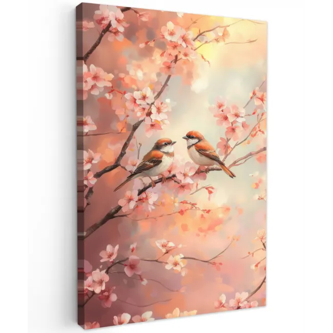 Vogels - Romantic - Bloesemtak Tuinposter op houten frame 2 cm dik klein -3d