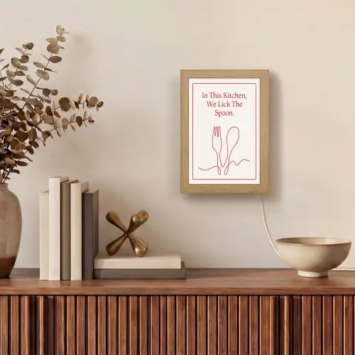 Minimalistisch - Vork - Lepel - Lijntekening Light Box met kabel (Wandlamp) klein -sfeer2