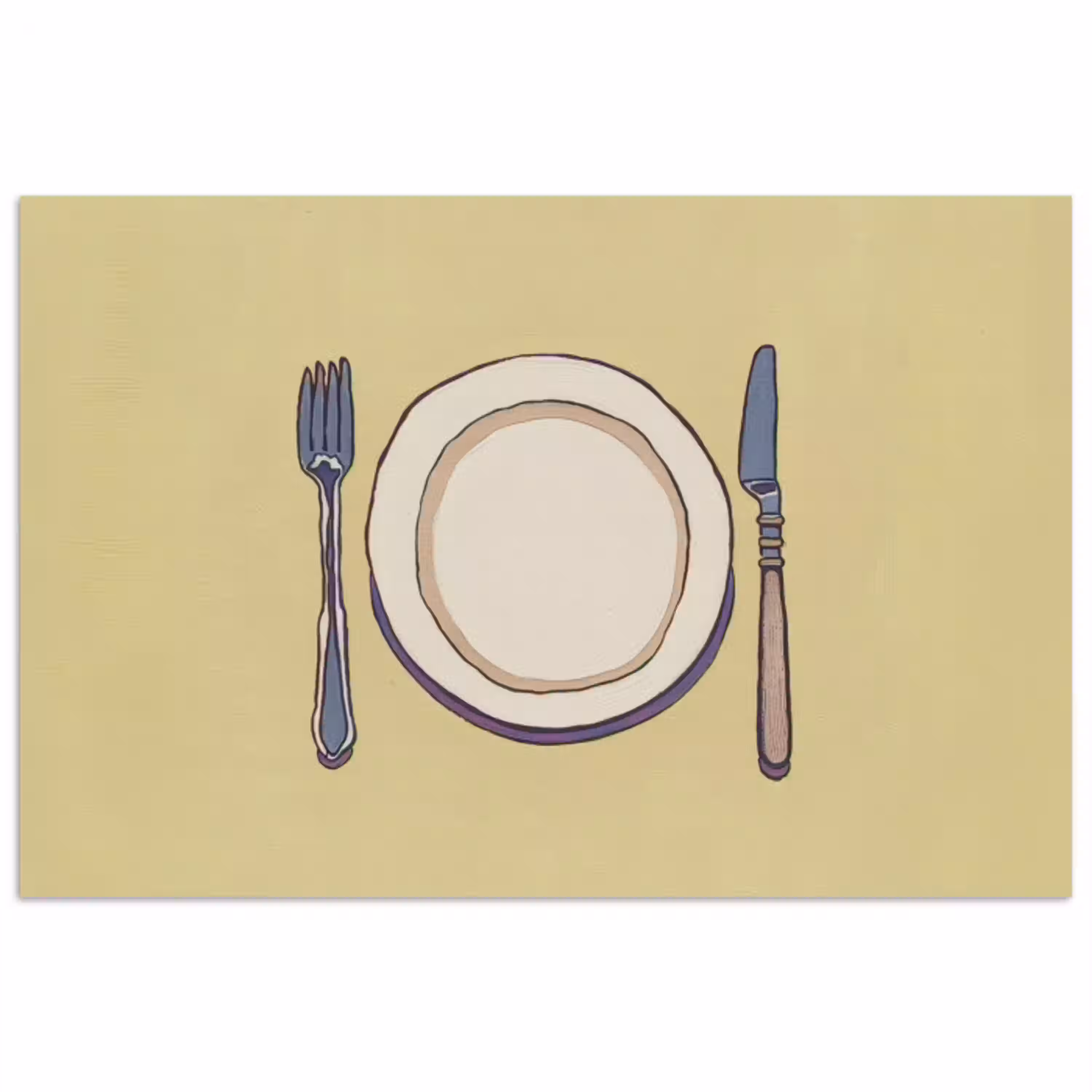 Illustratie - Bord - Bestek - Beige poster papier klein -3d