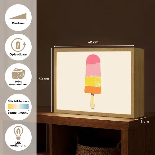 Waterijsje - Retro - Stokje - Roze Light Box met batterij (Wandlamp) middel -USP_websiteoverzichtNL