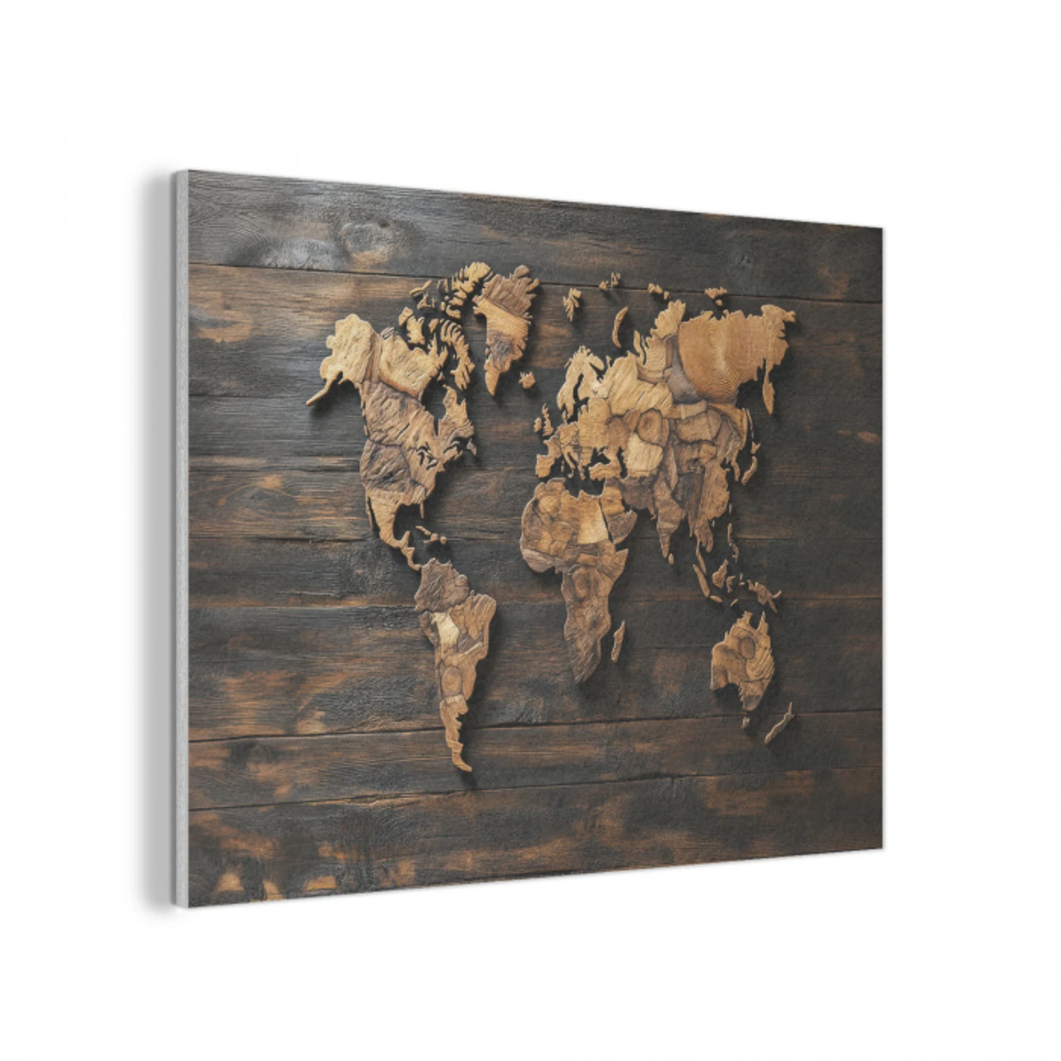 Wereldkaart -  Hout - Mozaïek PET vilt klein -3d