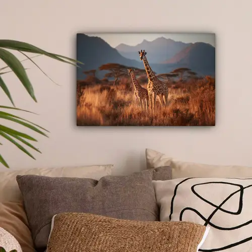 Giraffen - Hoog gras - Acaciabomen canvas 2cm klein -sfeer1