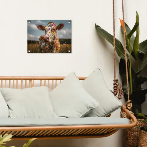 Koe - Bloemen - Weiland tuinposter los doek klein -sfeer7