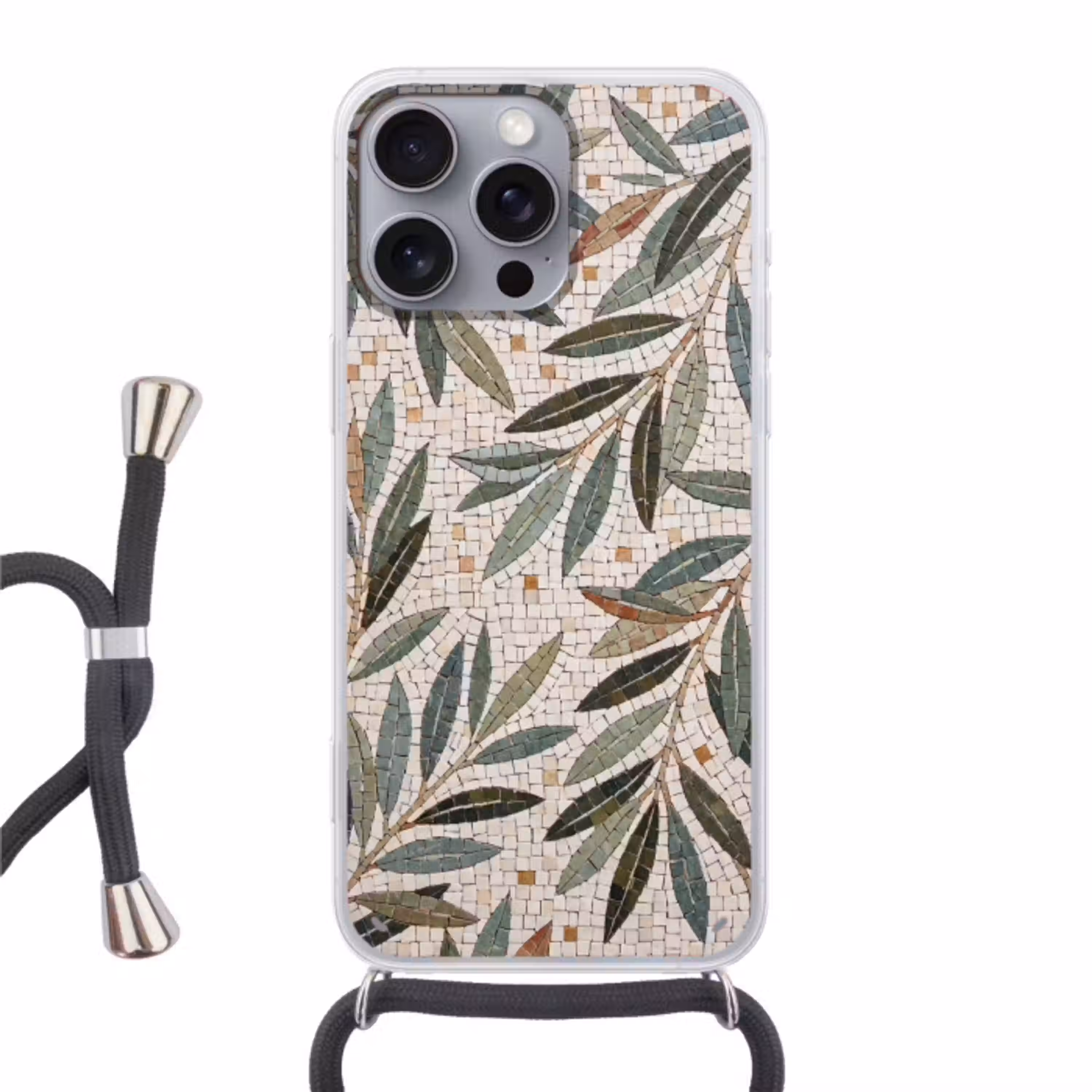 Plant - Blad - Mozaïek - Groen Hoesje iPhone 16 Pro Max met koord klein -3d