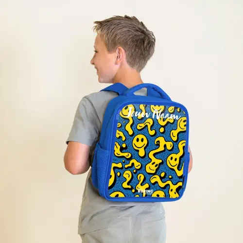 Smiley - Geel - Blauw Kinderrugzak - Blauw middel -sfeer2
