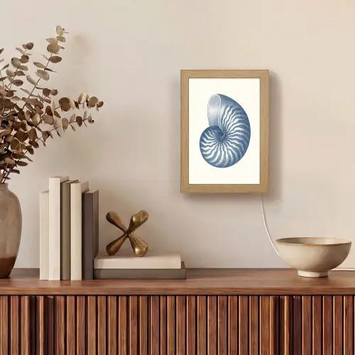 Blauw - Schelp - Spiraal Light Box met kabel (Tafellamp) klein -sfeer2