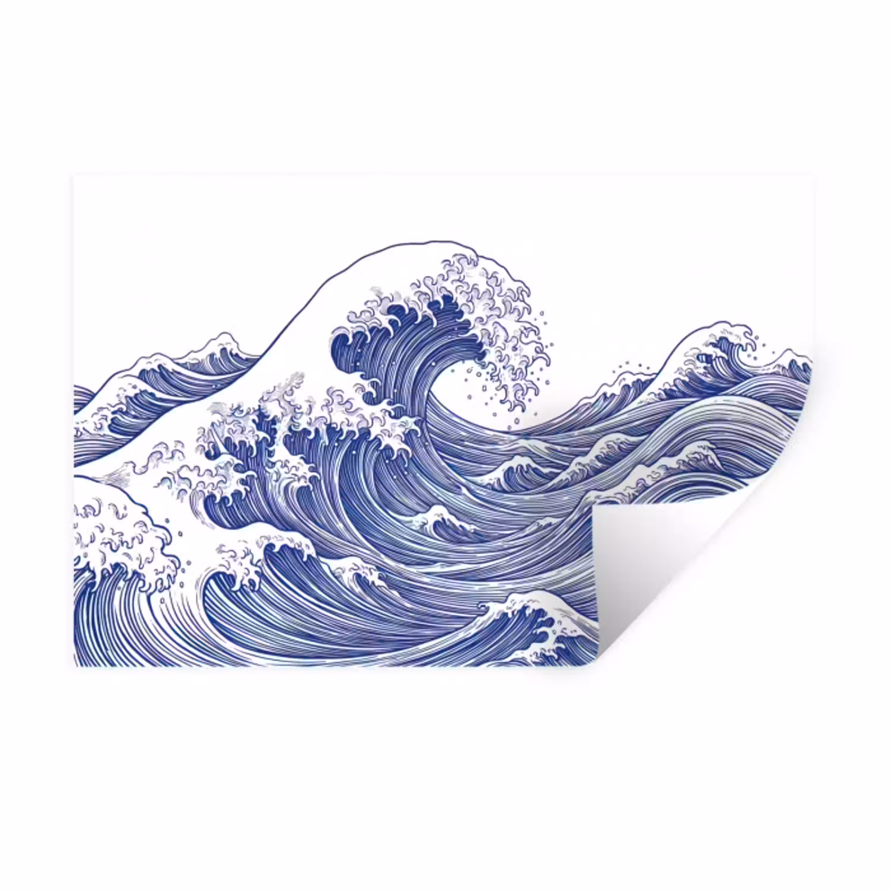 Golf - Japans - Zee - Illustratie - Blauw Muursticker klein -3d