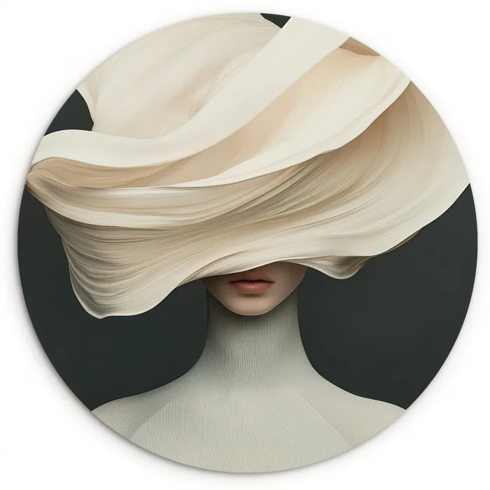 Vrouw - Beige - hoed Wandcirkel kunststof plaat 5mm dik klein -3d
