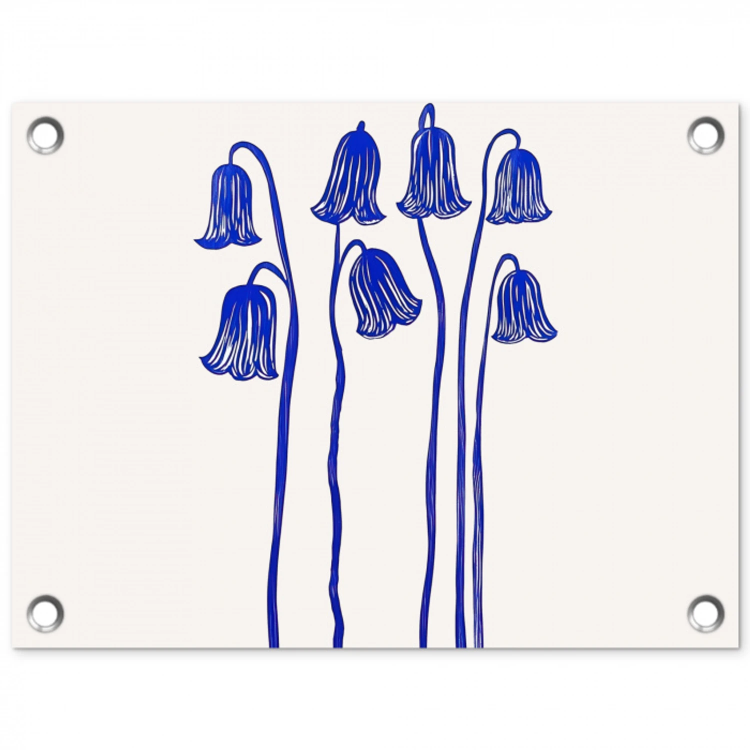 Bloemen - Blauw - Lijnen - Bloemblaadjes tuinposter los doek klein -3d