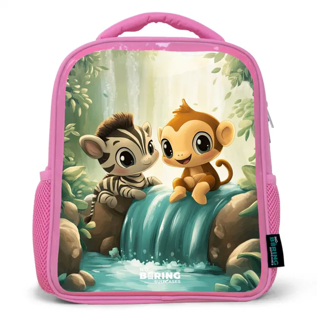 Kids' Backpacks Pink -. Zebra - Monkey - Waterfall - Rocks