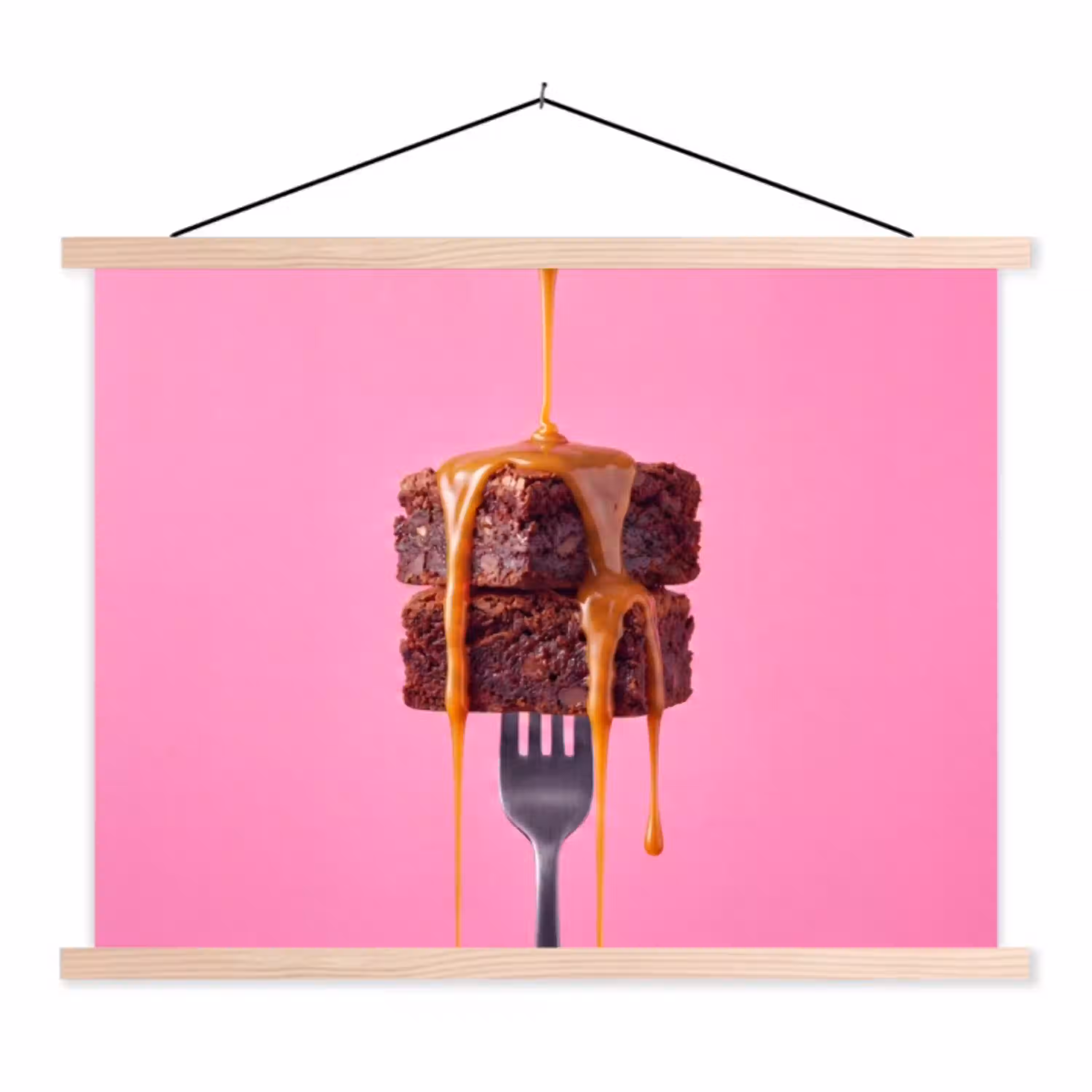 Brownie - Karamel - Eten textielposter latten blank klein -3d