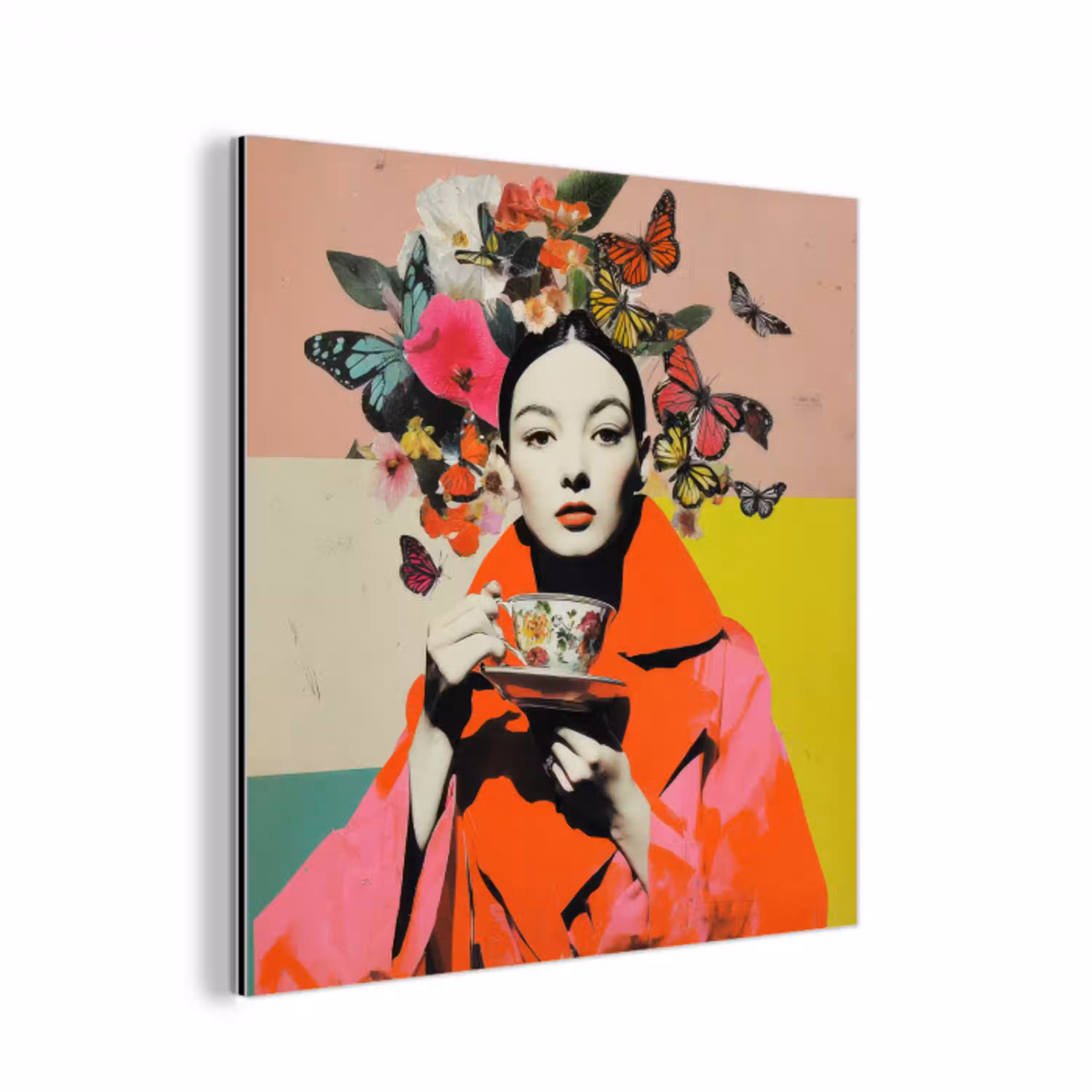 Retro - Vrouw - Kopje - Vlinders aluminium wit klein -3d