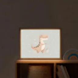 Dino  - Bloemen - Blauw - Stippen Light Box met batterij (Wandlamp kind) middel -sfeer1_kind