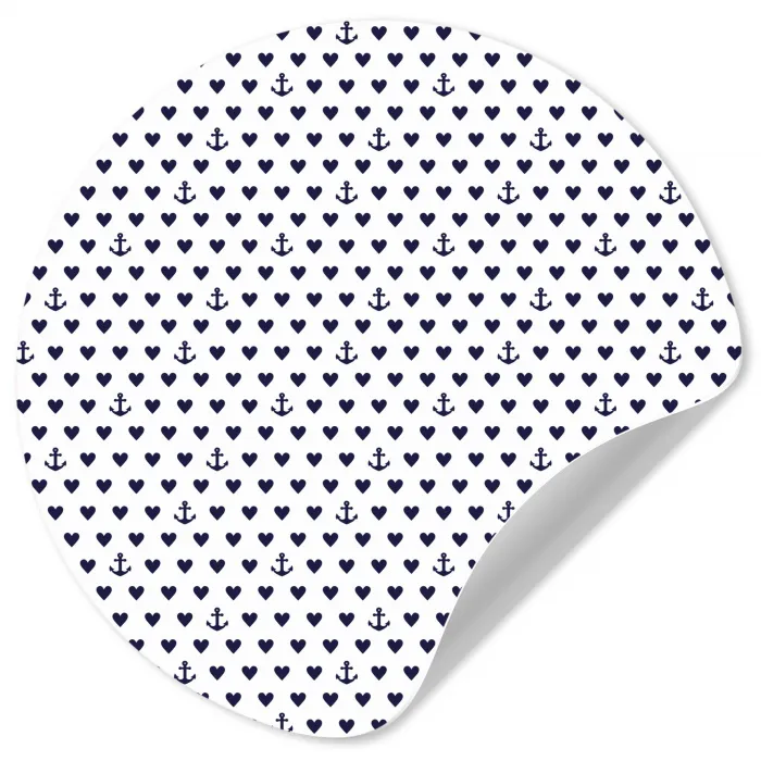 Anker - Hart - Blauw - Wit Wandcirkel behangsticker klein 186 -3d