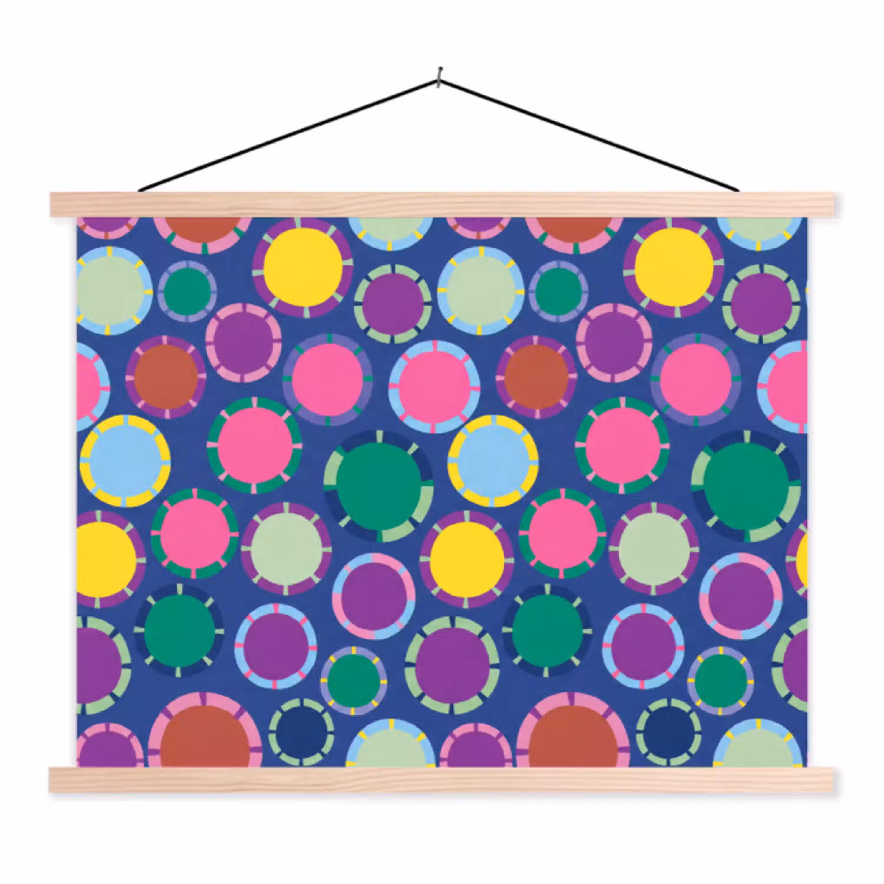 Patroon - Cirkels - Abstract - Kleurrijk textielposter latten blank klein -3d