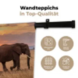 Olifanten - Savanne - Zonsondergang - Afrika - Warm Wandkleed katoen klein -tsfeer2_DE