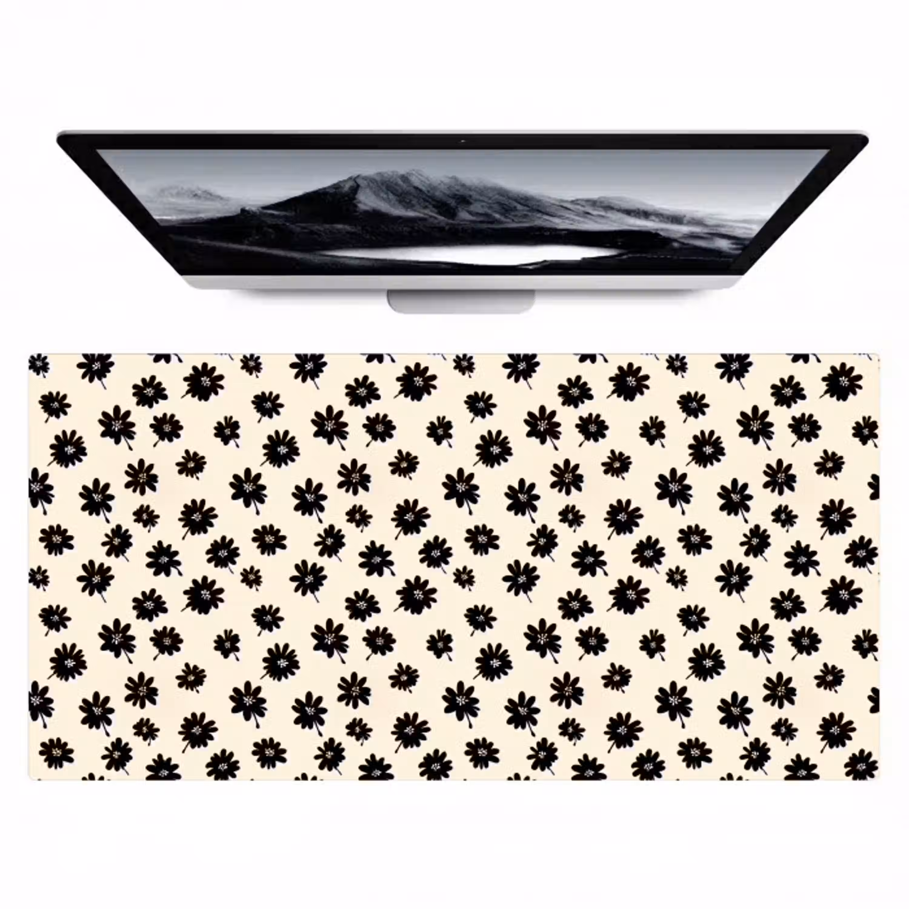 Madeliefjes - Grafisch - Zwart - Beige Muismat XXL klein 681 -zzz3d