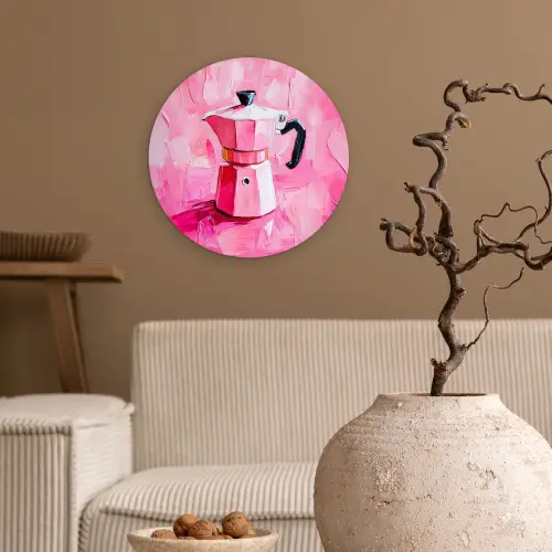 Roze - Verf - Coffee Wandcirkel plexiglas klein -sfeer1