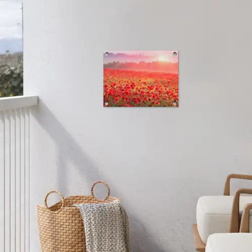 Rode klaprozen in de ochtendzon tuinposter los doek klein -sfeer8