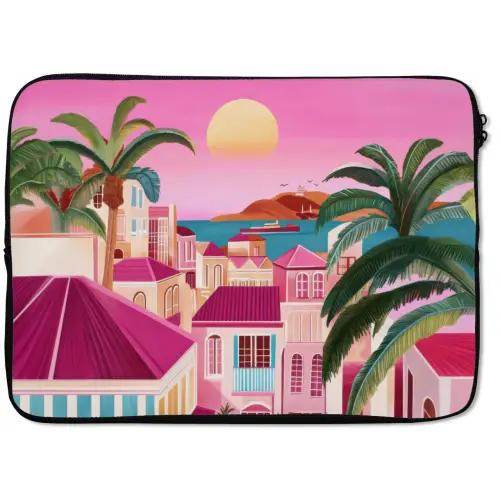 Stad - Roze - Palmbomen laptophoes neopreen klein -zkaufland3dotto