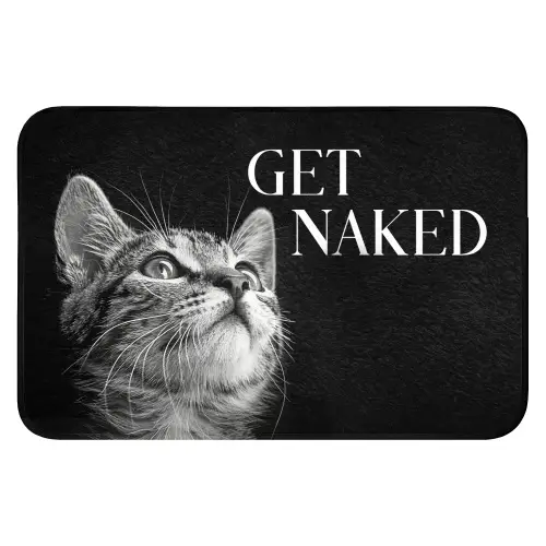 Kat - Dieren - quote - Get naked - Zwart Badmat klein -3d