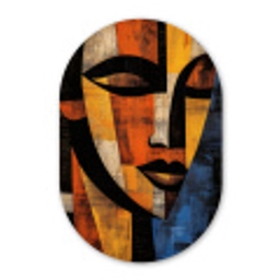 Abstract - Portret - Kleurvakken Wandcirkel Ovaal Glas middel -3d