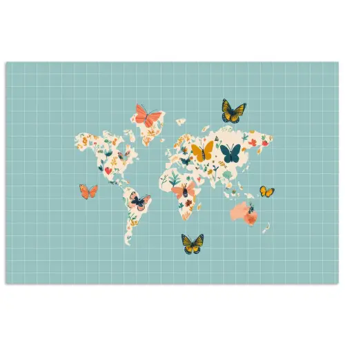 Wereldkaart - Vlinders - Dromerig poster papier klein -3d