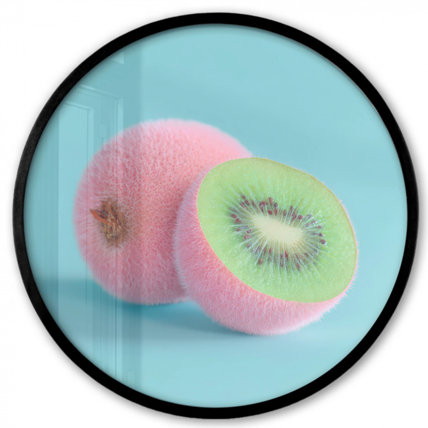 Kiwi - Blauw - Surrealistisch Fotolijst rond zonder passe partout klein -3d