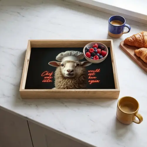 Schaap - Kokskleding - Neon - Quote Dienblad Rechthoek middel -sfeer2
