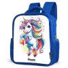 Steigerende Eenhoorn met Regenboogmanen Kinderrugzak - Blauw middel -schuin