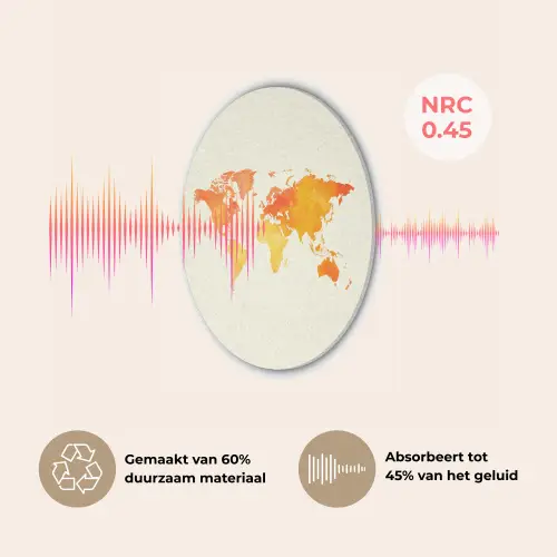 Wereldkaart - Oranje - Kleurrijk Akoestische PET Vilt - Rond klein -USP_NL